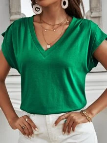 SHEIN Unity 蝙蝠袖素色T恤 - 綠色 - 查看 3