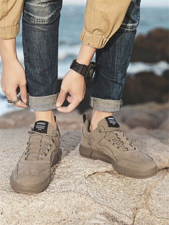 Men Patch Detail Lace-Up Front Skate Shoes Walking Skate Shoes Knit Sneakers Lace Up Flatform Sneakers Men Streetwear