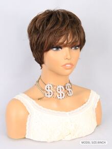 Tóc giả tổng hợp cắt ngắn Pixie có mái - Light Brown - Xem 2