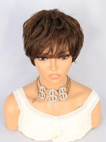 Tóc giả tổng hợp cắt ngắn Pixie có mái - Light Brown - Xem 5