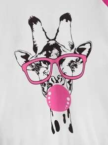 SHEIN 女孩卡通圖案插肩袖連帽衫