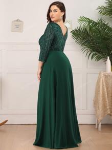 EVER-PRETTY Plus Sequin V Neck Chiffon Prom Evening Dress Party Dress Dinner Wedding Guest Dress Formal Dress,Gown
