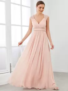 EVERPRETTY Sweetheart Cut Out Back Chiffon Dress With Pearls Belt Formal Dresses - Baby Pink - View 1