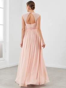 EVERPRETTY Sweetheart Cut Out Back Chiffon Dress With Pearls Belt Formal Dresses - Baby Pink - View 2