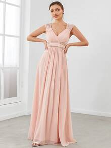 EVERPRETTY Sweetheart Cut Out Back Chiffon Dress With Pearls Belt Formal Dresses - Baby Pink - View 3