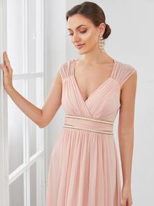 EVERPRETTY Sweetheart Cut Out Back Chiffon Dress With Pearls Belt Formal Dresses - Baby Pink - View 4