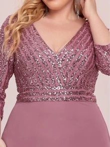 EVERPRETTY Sequin V-Neck Chiffon Evening Gown, Elegant Formal Dress Suitable For Wedding Guests, Graduation Ceremonies, Galas And Other Formal Occasions - Dusty Pink - View 4
