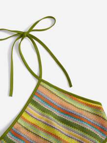 SHEIN MOD 繞頸條紋圖案後背繫帶短款上衣 - 彩色 - 查看 4