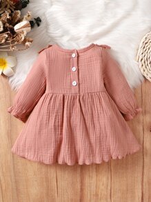 Baby Textured Ruffle Trim Flounce Sleeve Dress - Dusty Pink - View 2