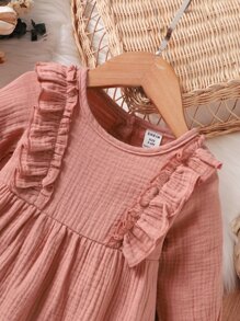 Baby Textured Ruffle Trim Flounce Sleeve Dress - Dusty Pink - View 3