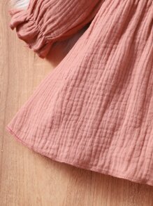 Baby Textured Ruffle Trim Flounce Sleeve Dress - Dusty Pink - View 5