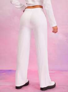SHEIN BAE 高腰斜口袋長褲 - 白色 - 查看 3
