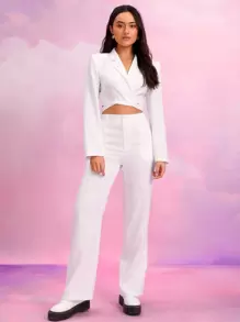 SHEIN BAE 高腰斜口袋長褲 - 白色 - 查看 6