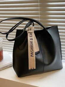 1 Piece Of Quilted Solid Color PU Lady Tote Bag With Hanging Decoration, Large Capacity, Magnetic Closure, Suitable For Ladies' Shopping, Taking Photos, Going To Work, Festivals, As A Gift, Shoulder Tote Bag For Ladies. - Black - View 5