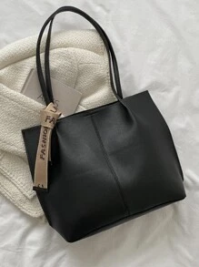 1 Piece Of Quilted Solid Color PU Lady Tote Bag With Hanging Decoration, Large Capacity, Magnetic Closure, Suitable For Ladies' Shopping, Taking Photos, Going To Work, Festivals, As A Gift, Shoulder Tote Bag For Ladies. - Black - View 6