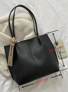 1 Piece Of Quilted Solid Color PU Lady Tote Bag With Hanging Decoration, Large Capacity, Magnetic Closure, Suitable For Ladies' Shopping, Taking Photos, Going To Work, Festivals, As A Gift, Shoulder Tote Bag For Ladies. - Black - View 7