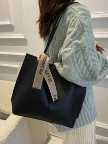 1 Piece Of Quilted Solid Color PU Lady Tote Bag With Hanging Decoration, Large Capacity, Magnetic Closure, Suitable For Ladies' Shopping, Taking Photos, Going To Work, Festivals, As A Gift, Shoulder Tote Bag For Ladies. - Black - View 8