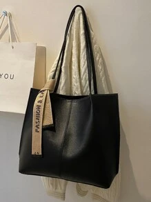 1 Piece Of Quilted Solid Color PU Lady Tote Bag With Hanging Decoration, Large Capacity, Magnetic Closure, Suitable For Ladies' Shopping, Taking Photos, Going To Work, Festivals, As A Gift, Shoulder Tote Bag For Ladies. - Black - View 9