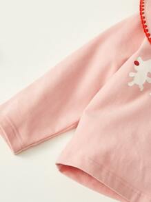 小女童卡通圖案彼得潘領T恤 - 淺粉色 - 查看 3