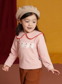 小女童卡通圖案彼得潘領T恤 - 淺粉色 - 查看 5