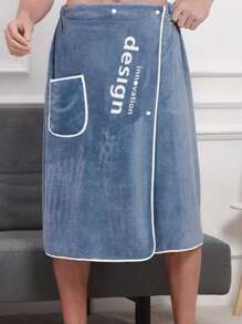 1 件男士字母刺绣浴巾，轻微弹力可穿戴浴巾，适合男士夏季婚礼家居浴室装饰返校 - 藍色 - 查看 4