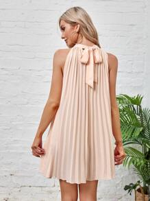 SHEIN BAE Tie Back Pleated Halter Dress - Dusty Pink - View 2