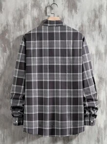 Manfinity 男士格紋印花襯衫不帶上衣 - 黑與白 - 查看 2