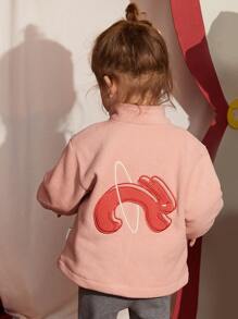 Toddler Girls 1pc Rabbit & Letter Embroidery Two Tone Coat - Coral Pink - View 2