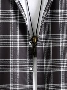 Manfinity 男士格紋印花襯衫不帶上衣 - 黑與白 - 查看 4