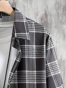 Manfinity 男士格紋印花襯衫不帶上衣 - 黑與白 - 查看 5