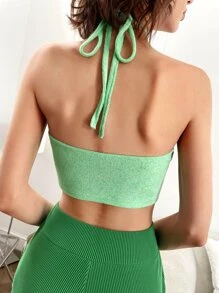 SHEIN ICON Áo hai dây Lộ Lưng Đắp vá Buộc lại Hoa Boho - Màu xanh Bạc hà - Xem 2