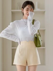 DAZY High Waist Wide Leg Shorts - Beige - View 4