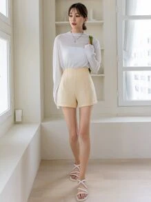 DAZY High Waist Wide Leg Shorts - Beige - View 5