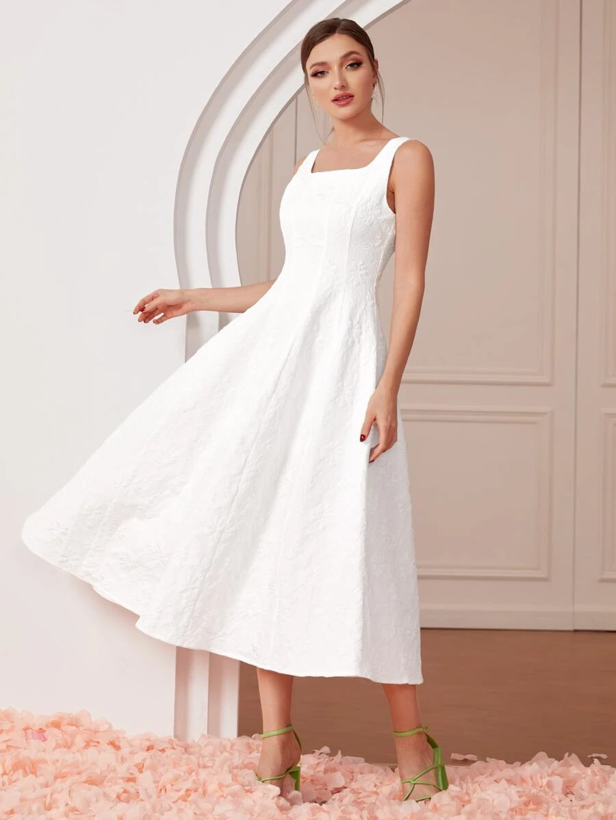 Modelyn Solid Jacquard Cami Dress - White - View 1