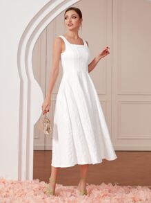 Modelyn Solid Jacquard Cami Dress - White - View 3
