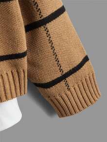 SHEIN Boys Plaid Pattern Horse Embroidered Drop Shoulder Cardigan - Brown - View 4