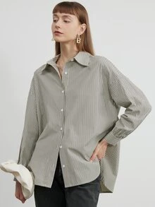 Striped Print Drop Shoulder Shirt - Light Grey - View 1