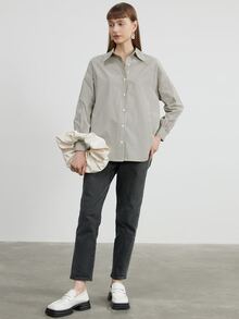 Striped Print Drop Shoulder Shirt - Light Grey - View 3