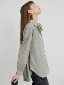 Striped Print Drop Shoulder Shirt - Light Grey - View 4
