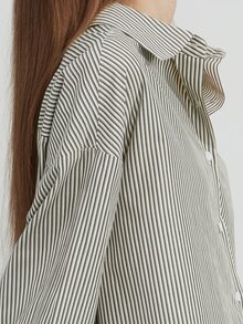 Striped Print Drop Shoulder Shirt - Light Grey - View 7