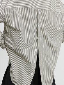 Striped Print Drop Shoulder Shirt - Light Grey - View 8
