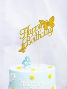 1pc Birthday Party Letter Decor Cake Topper, Gold Paper Cake Decoration For Birthday Party - Gold - View 1