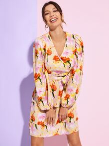 NGOZIKA OKEKE 印花燈籠袖繫腰帶洋裝 - 彩色 - 查看 4