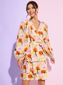 NGOZIKA OKEKE 印花燈籠袖繫腰帶洋裝 - 彩色 - 查看 6