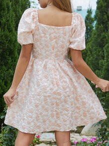 Allover Floral Print Puff Sleeve Dress - Multicolor - View 2