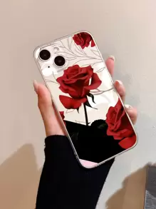 Rose Print Clear Phone Case - Multicolor - View 1
