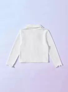 SHEIN Leap Crew 年輕女孩休閒針織柔軟半扣領長袖上衣 - 白色 - 查看 2