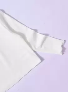 SHEIN Leap Crew 年輕女孩休閒針織柔軟半扣領長袖上衣 - 白色 - 查看 3