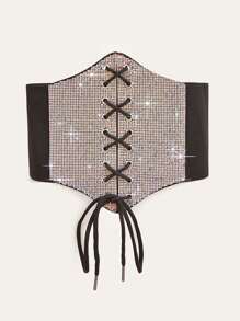 1 件女士彩色 AB 水钻装饰六角形腰带束腰带