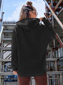 Christmas Letter Graphic Drawstring Drop Shoulder Hoodie - Black - View 2